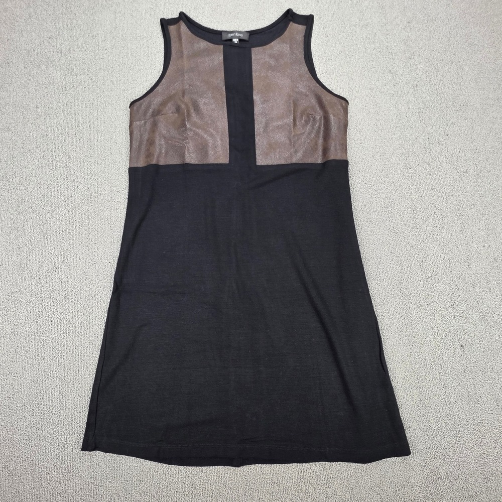 Karen Kane Womens Faux Leather Panel Sleeveless Shift Dress Black Brown‎ L